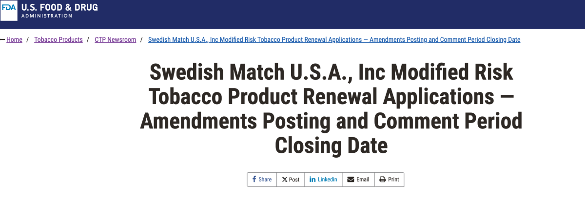 La FDA extiende la Orden de MRTP de General Snus de Swedish Match U.S.A. Inc.