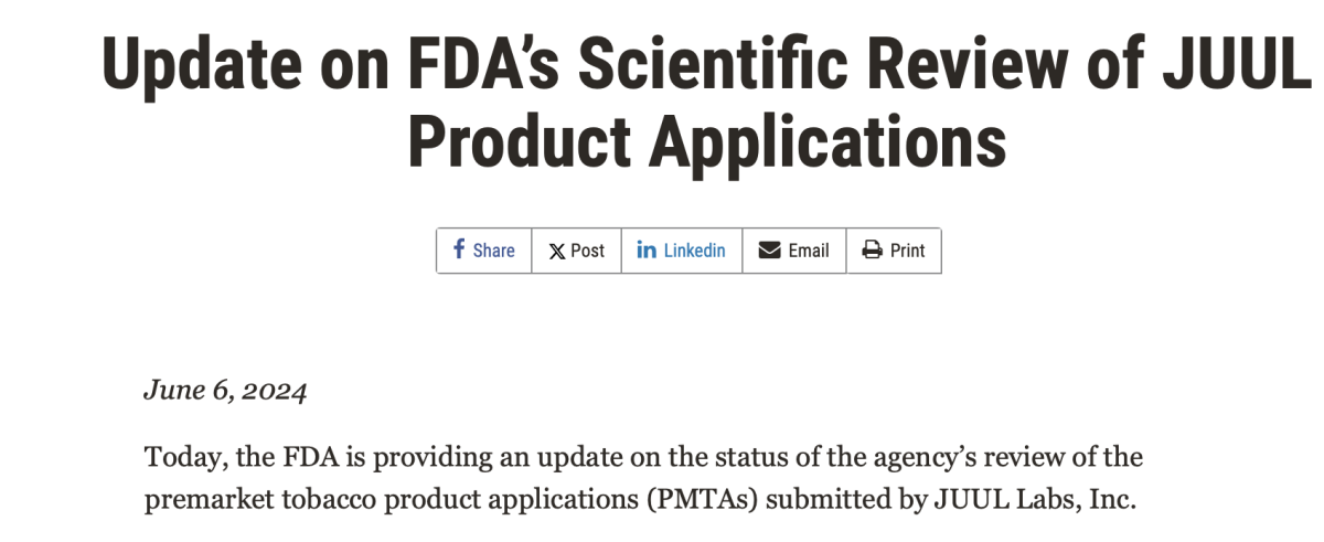 La FDA revoca la orden de denegación de comercialización para los cigarrillos electrónicos de JUUL.