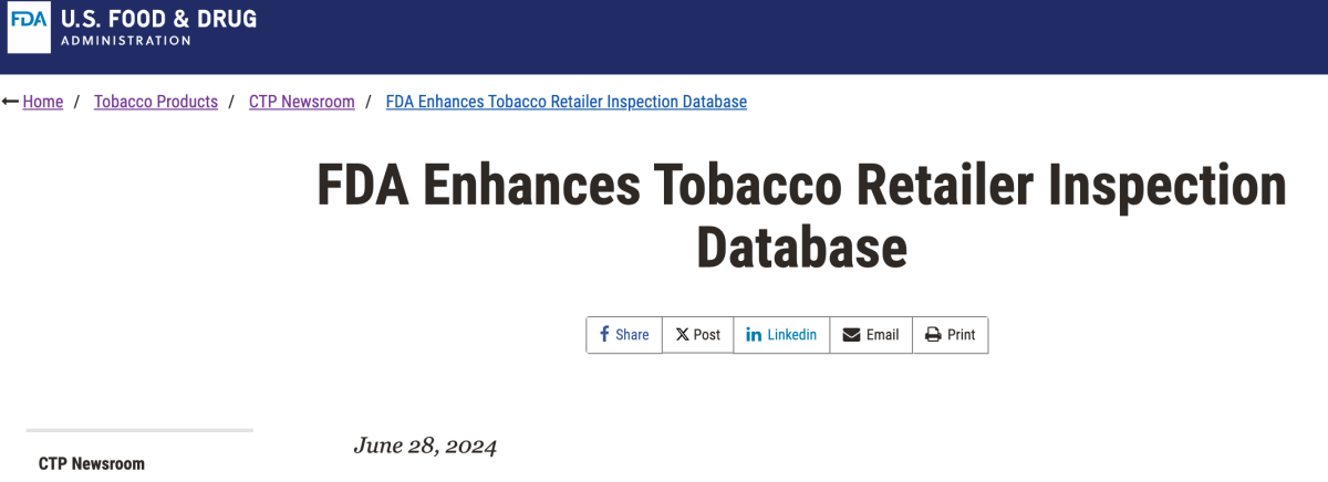FDA Tobacco Product Center Updates Tobacco Compliance Inspection Results Database