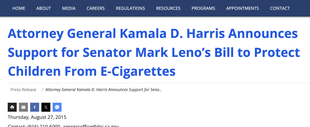 被拜登推选为总统候选人的哈里斯:其对电子烟态度如何?