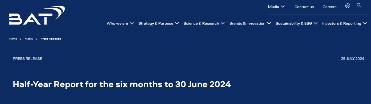 BAT anuncia los resultados financieros del primer semestre de 2024.