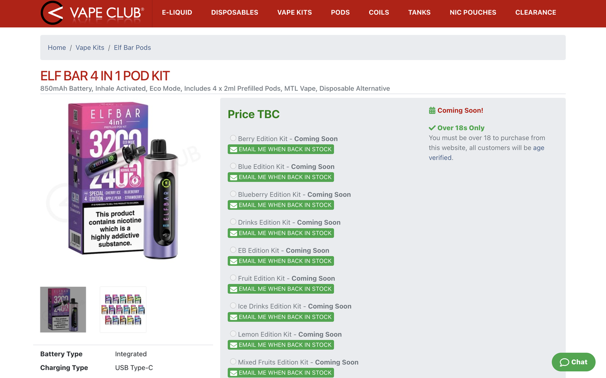 Product Launch | ELFBAR Introduces "4-in-1" E-Cigarette Kit in UK with Four 2ml Pre-filled Cartridges
