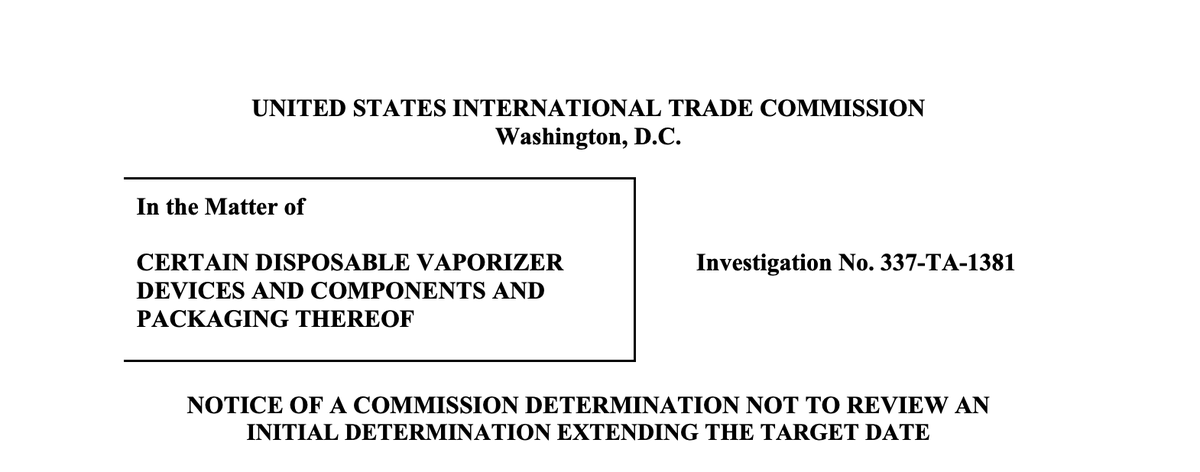 USITC Decision: Extension of Deadline for E-Cigarette Investigation