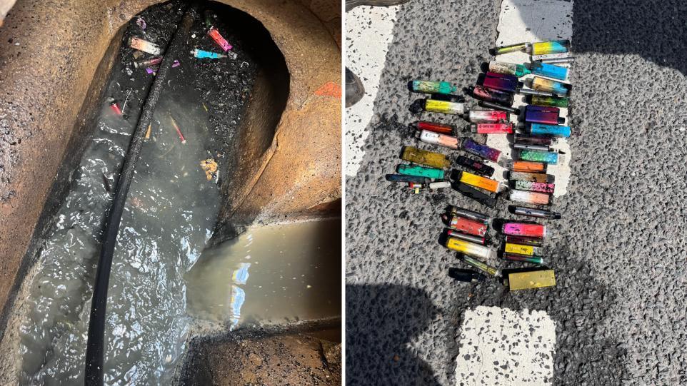 57 cigarros electrónicos desechables causan obstrucción en alcantarillado en el condado de Durham.