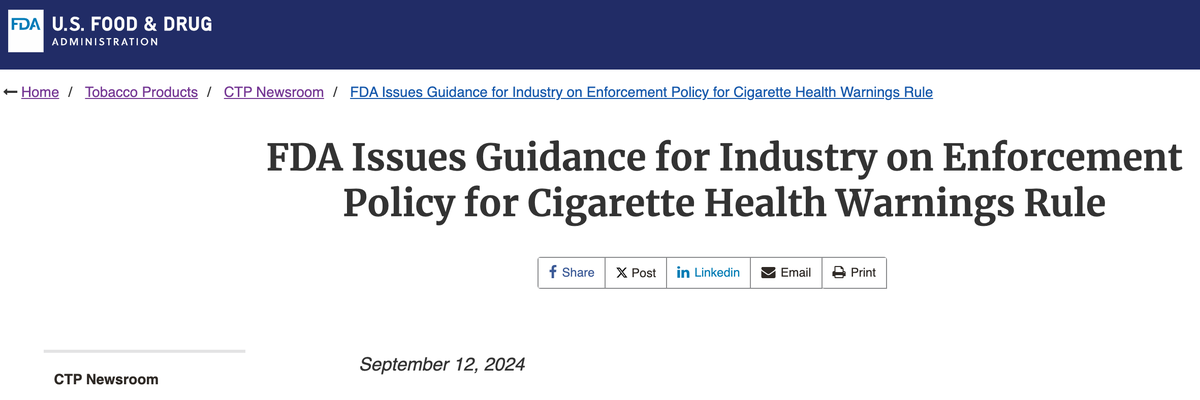 La FDA publica orientación sobre etiquetas de advertencia y anuncios de productos de tabaco.