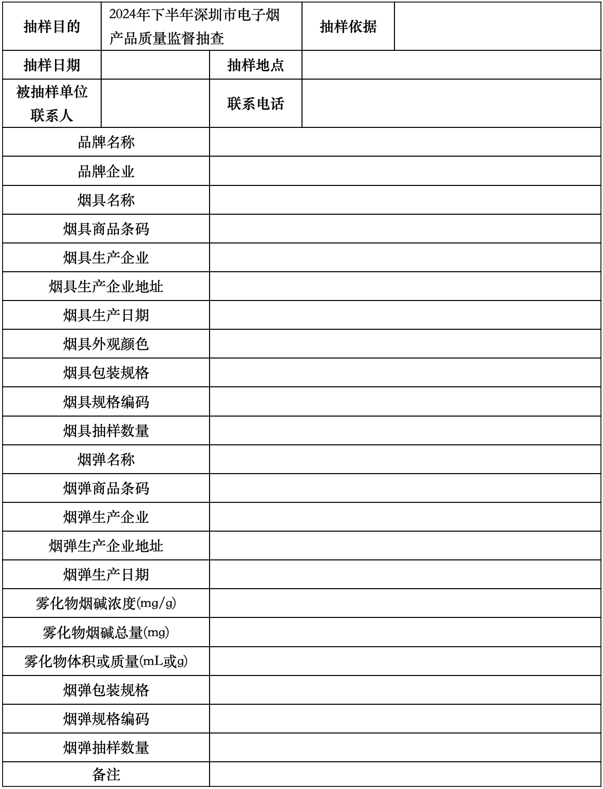 2024年下半年深圳市内销电子烟产品质量监督抽查方案