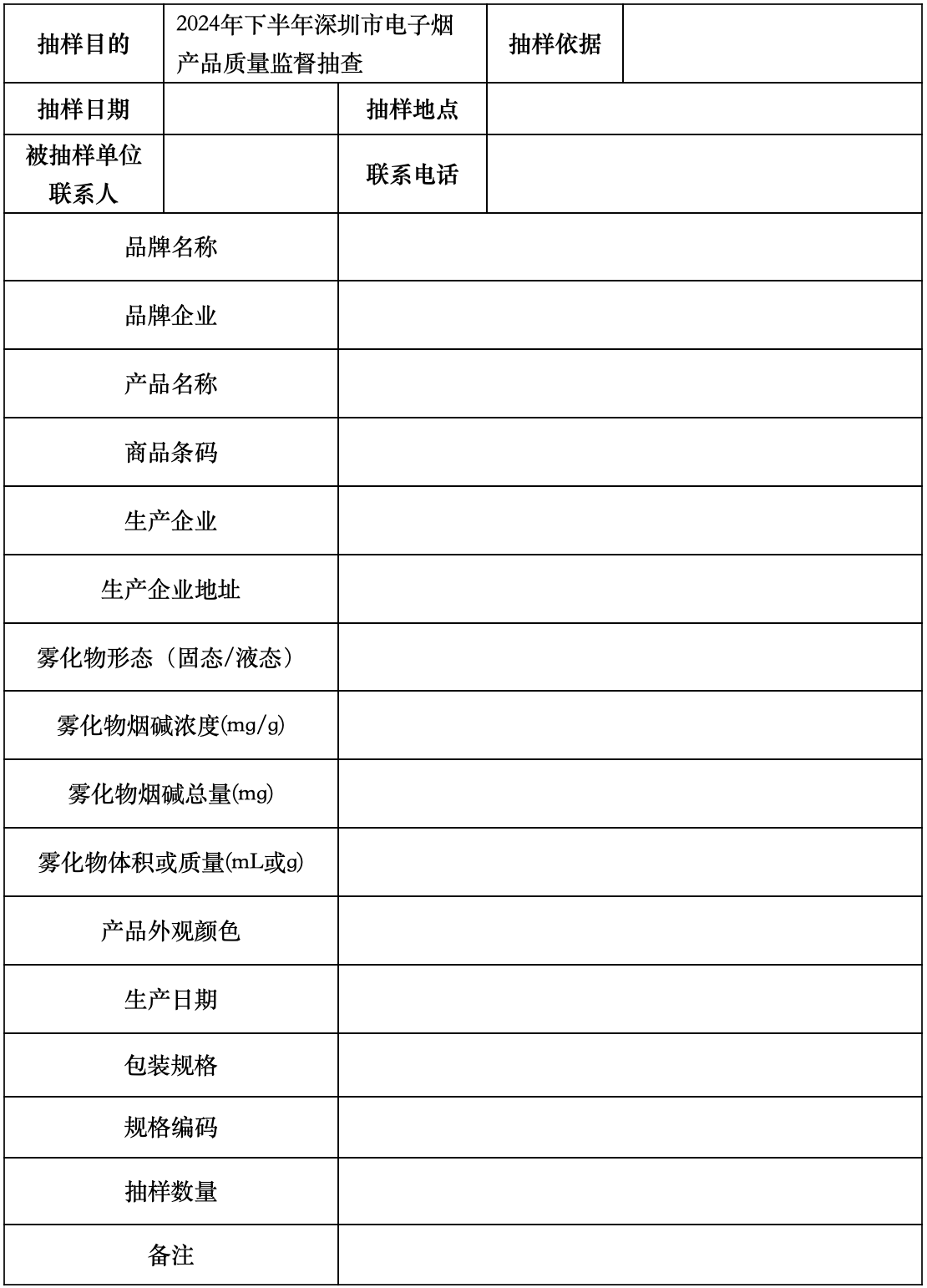 2024年下半年深圳市内销电子烟产品质量监督抽查方案
