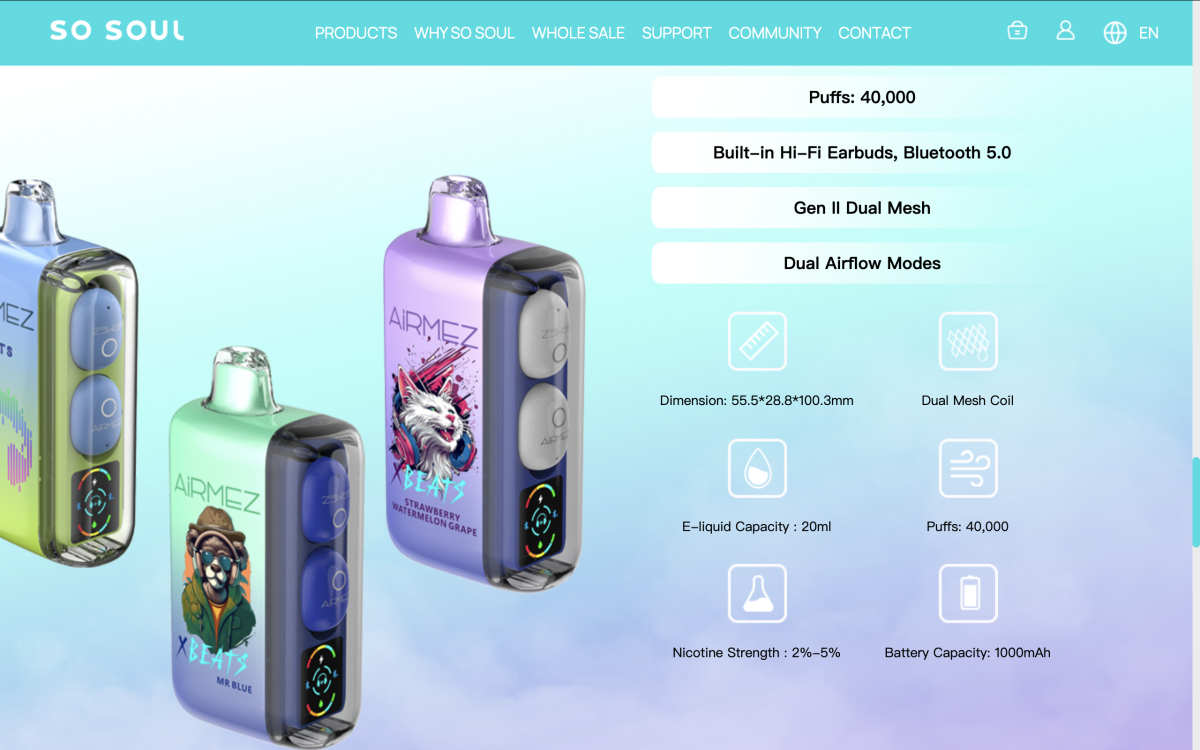 产品|全球首款内置蓝牙耳机电子烟?So Soul发布AiRMEZ Xbeats 40K