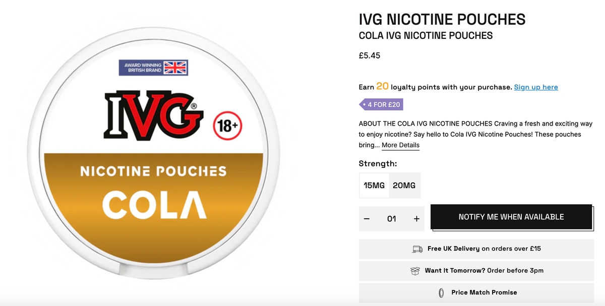 IVG presenta bolsas de nicotina con seis opciones de sabor.