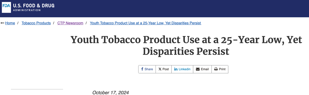 US FDA Report: E-cigarettes Top Youth Tobacco Use for 11th Year, Nicotine Pouches Rise to Second