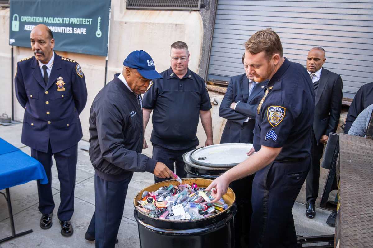 Mayor Eric Adams announces seizure of 1200 pounds of illegal e-cigarettes