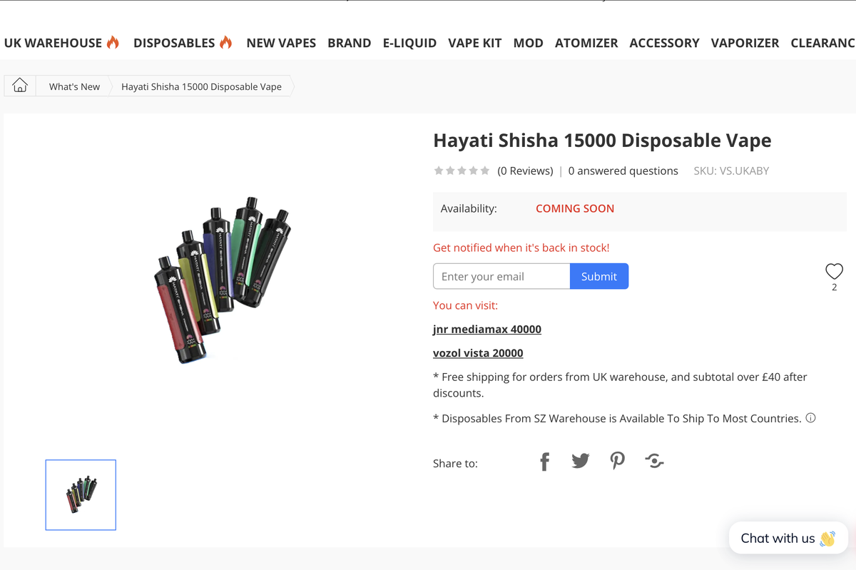 HAYATI Launches Disposable Shisha Vape in the UK with Dual MTL and DTL Modes