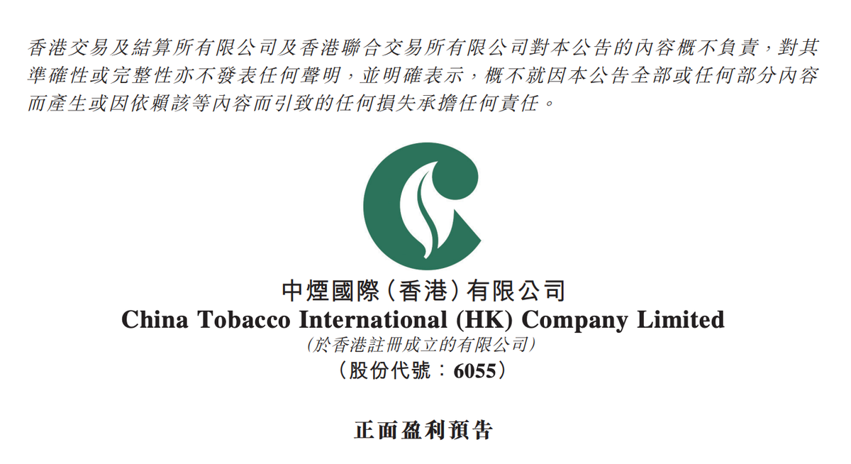 China Tobacco Hong Kong (06055) Expects Profit Growth Announcement