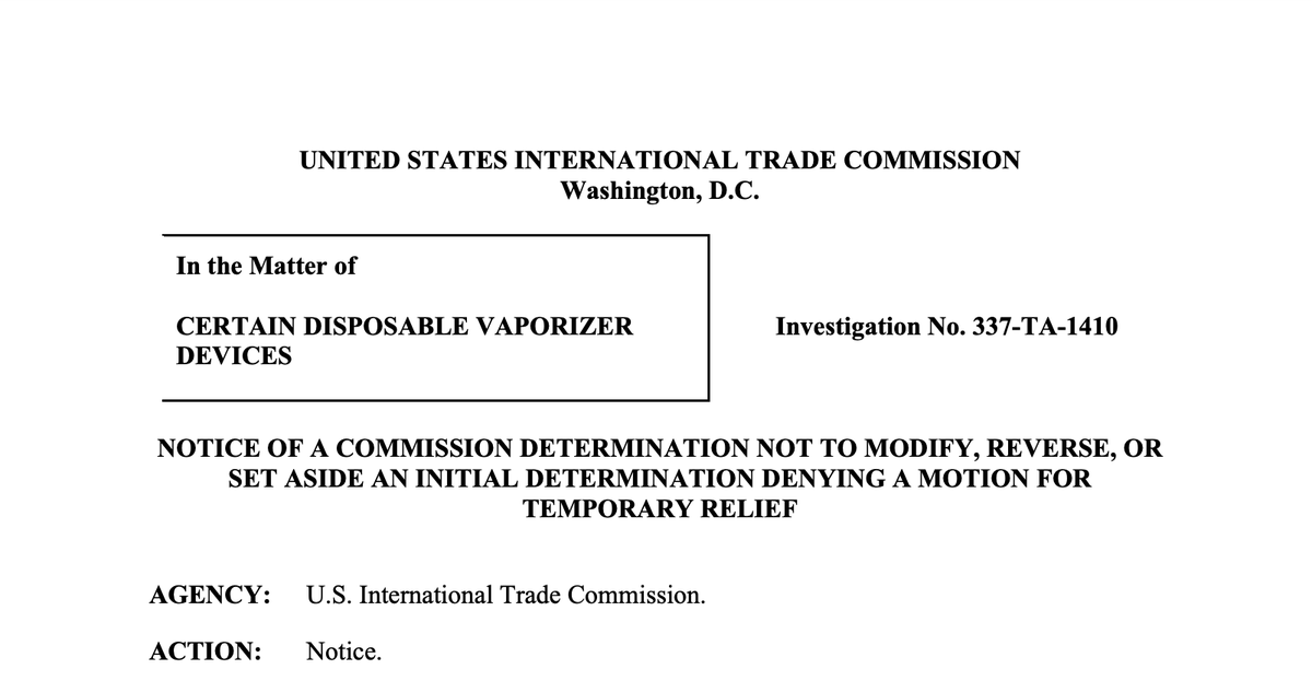 USITC Upholds Preliminary Ruling in Reynolds Tobacco Case