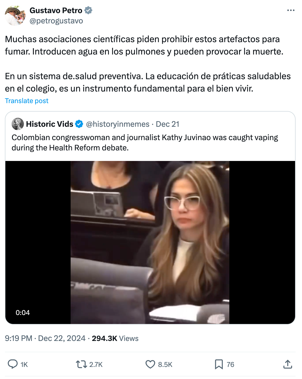 Controversy Surrounding E-Cigarette Use in Colombian Parliament Members