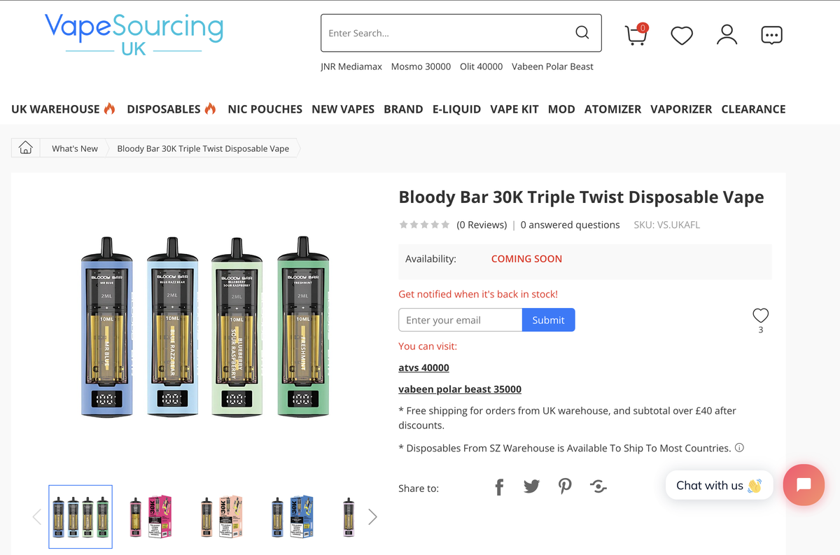 Bloody Bar 30K Triple Twist E-cigarette Launched in UK with 3 *