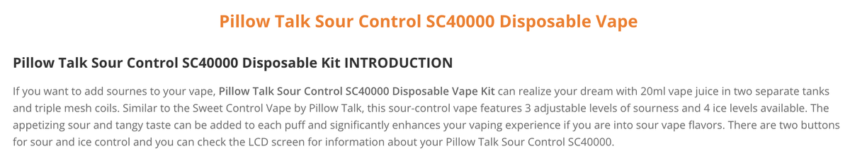 Pillow Talk Sour Control SC40000 E-Cigarette Model Featuring Adjustable Sourness