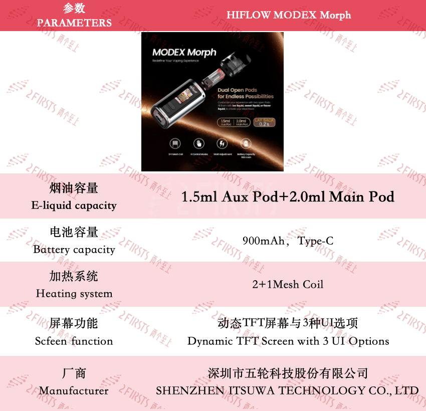 HIFLOW MODEX Morph: El primer cigarrillo electrónico de doble pod abierto del mundo.