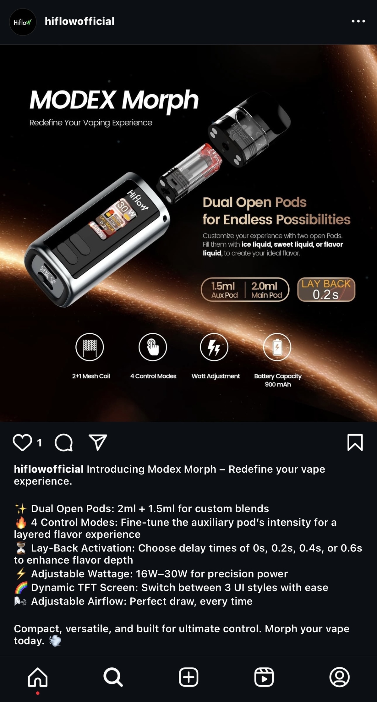 HIFLOW MODEX Morph: El primer cigarrillo electrónico de doble pod abierto del mundo.