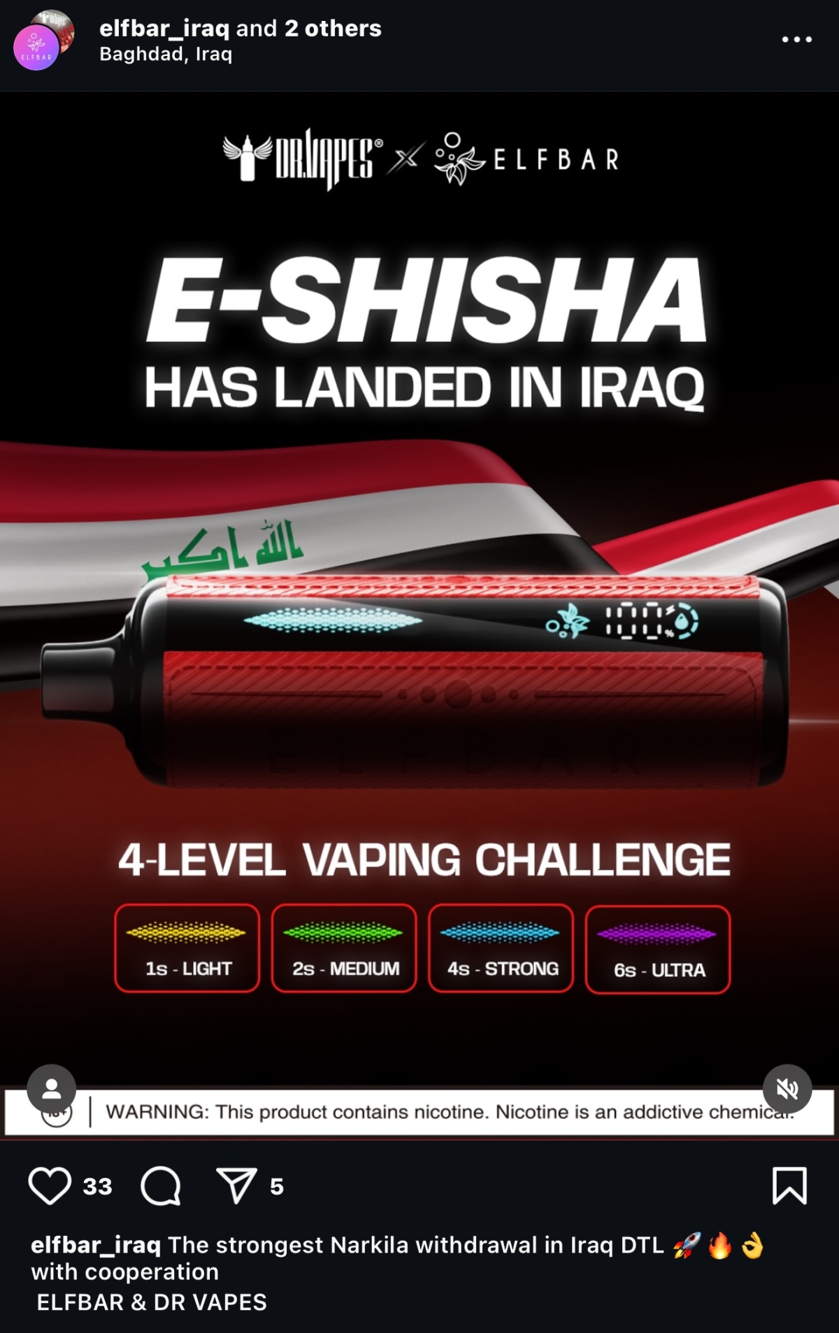 产品｜ELFBAR联合Dr Vapes推一次性水烟式电子烟 聚焦中东与南非市场