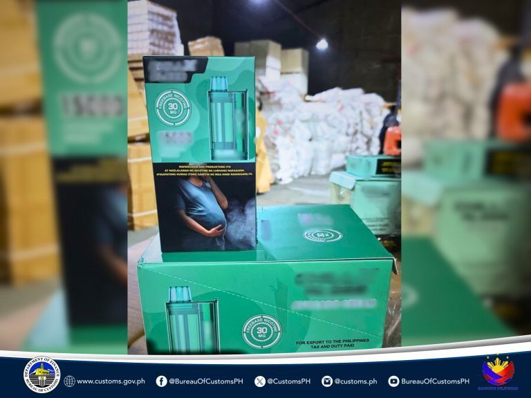 Gran operativo para decomisar cigarrillos electrónicos y pods ilegales en Filipinas.