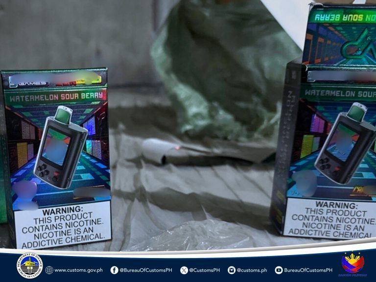 Gran operativo para decomisar cigarrillos electrónicos y pods ilegales en Filipinas.
