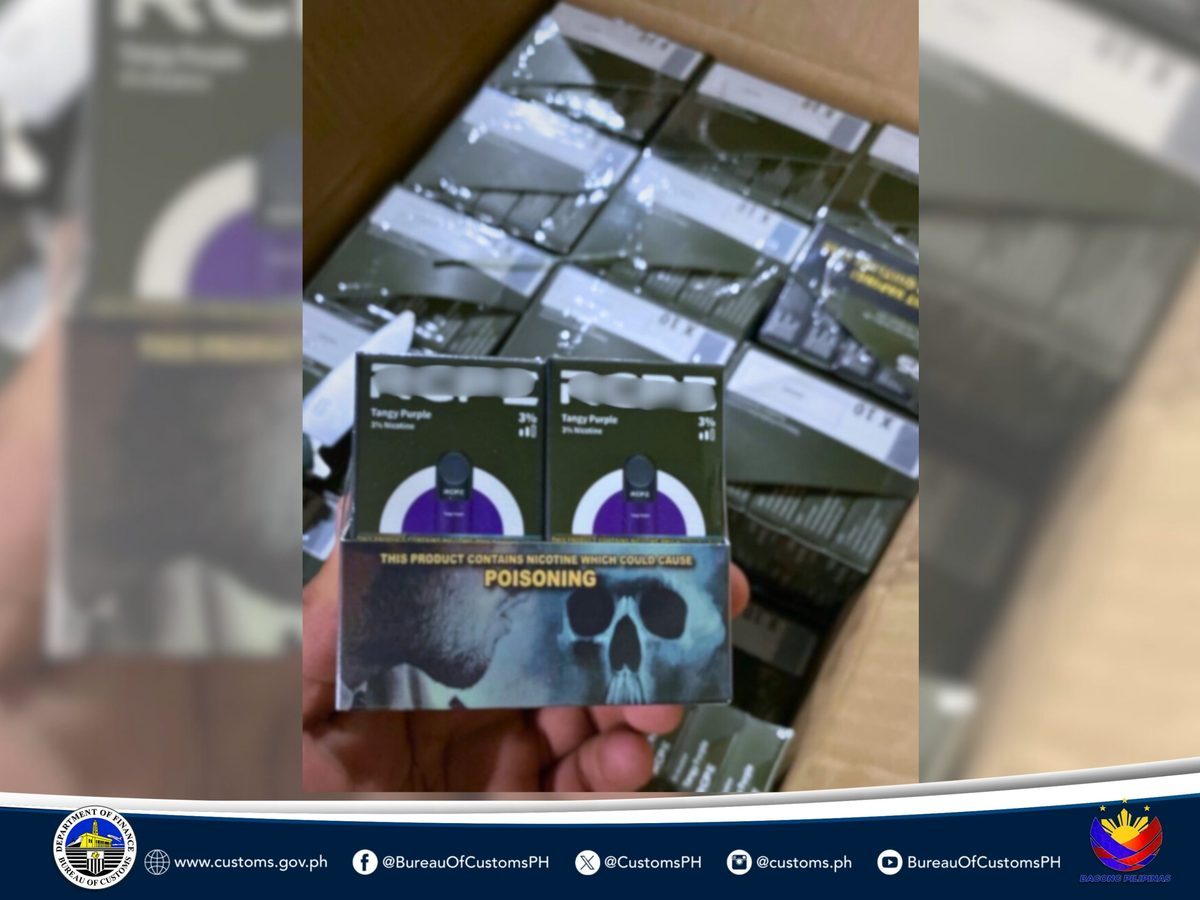 Gran operativo para decomisar cigarrillos electrónicos y pods ilegales en Filipinas.