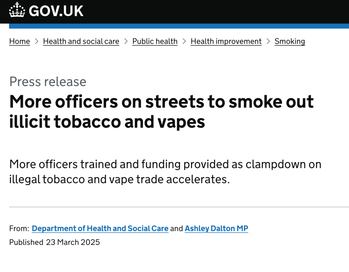 英国政府拨款1000万英镑 严打非法烟草与电子烟