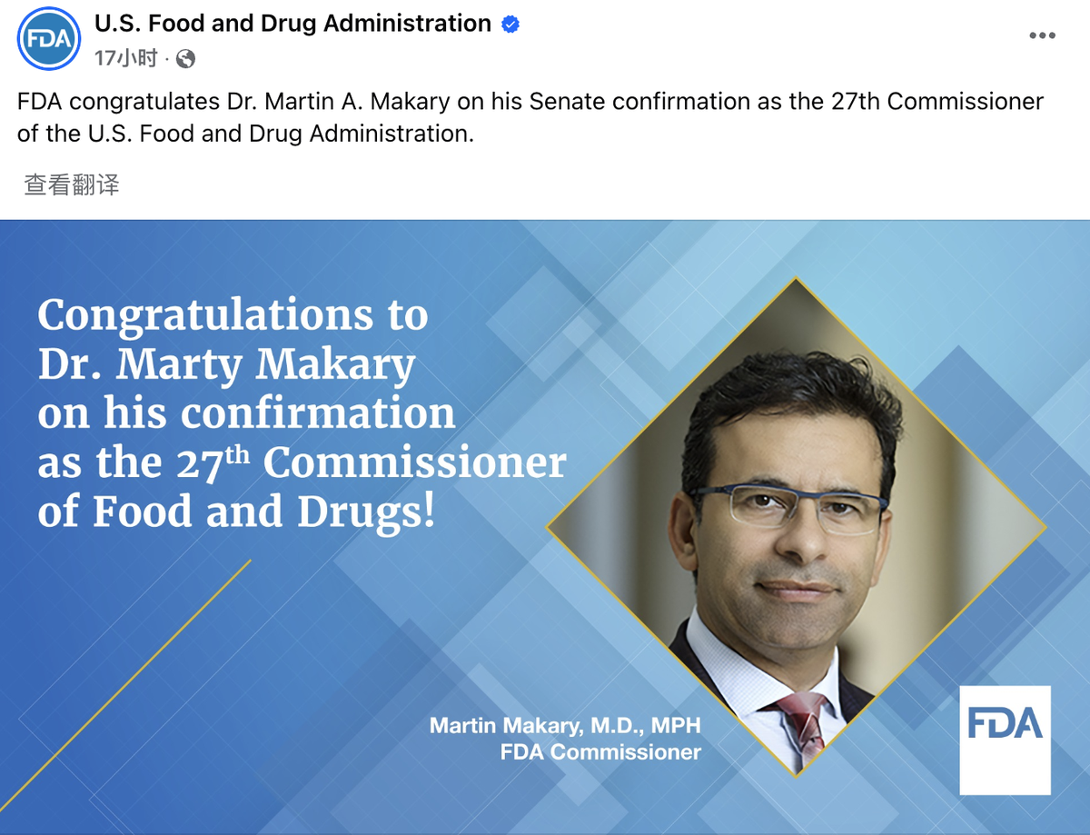 Marty Makary confirmado como el 27º Director de la FDA por el Senado