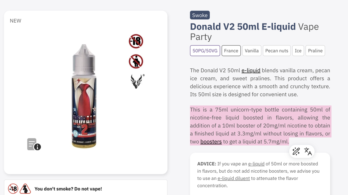 Donald 2 e-liquido para cigarrillo electrónico: Diseño innovador de empaque en VAPEXPO Paris