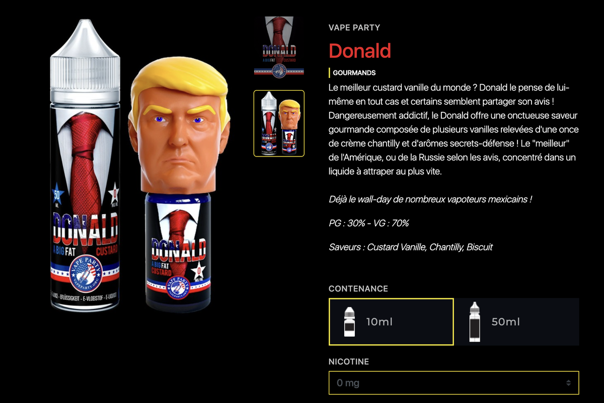 Donald 2 e-liquido para cigarrillo electrónico: Diseño innovador de empaque en VAPEXPO Paris