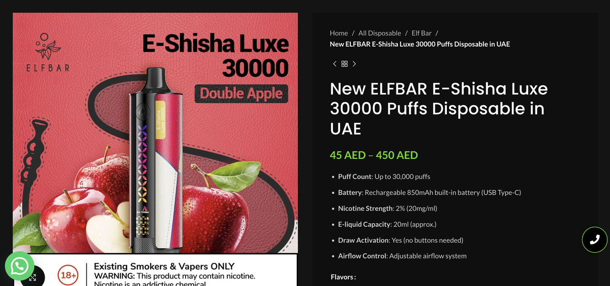 ELFBAR E-Shisha Luxe 30000: Modelo innovador de cigarrillo electrónico desechable