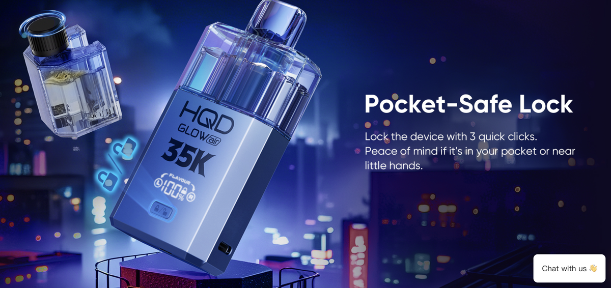 HQD presenta la nueva e-cigarrillo GLOW AIR 35K con combo de 2+20ML de líquido electrónico.