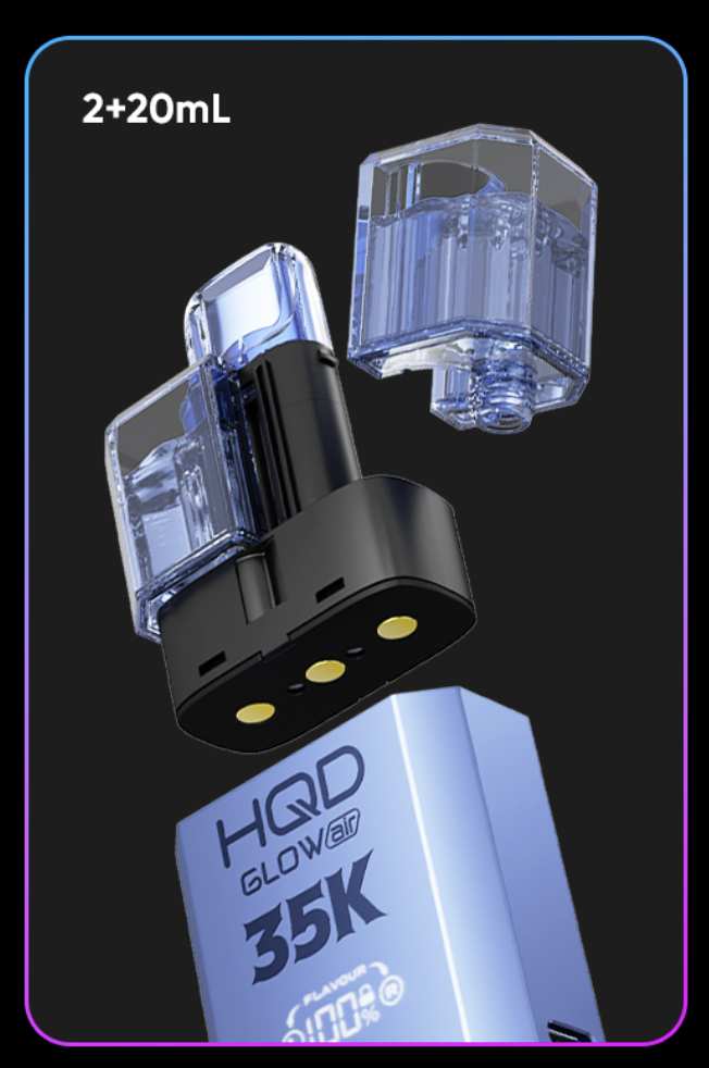 HQD presenta la nueva e-cigarrillo GLOW AIR 35K con combo de 2+20ML de líquido electrónico.