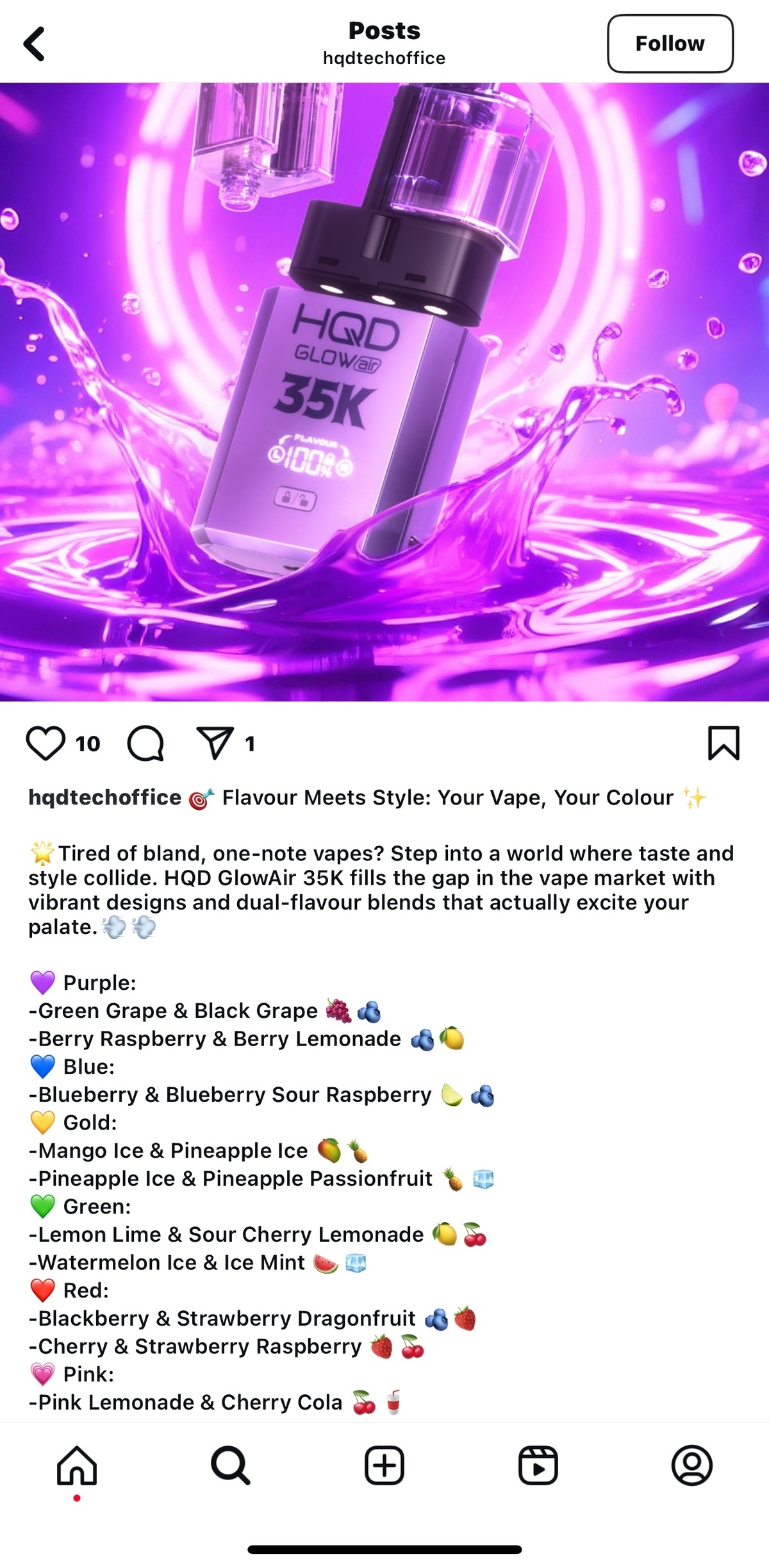 HQD presenta la nueva e-cigarrillo GLOW AIR 35K con combo de 2+20ML de líquido electrónico.