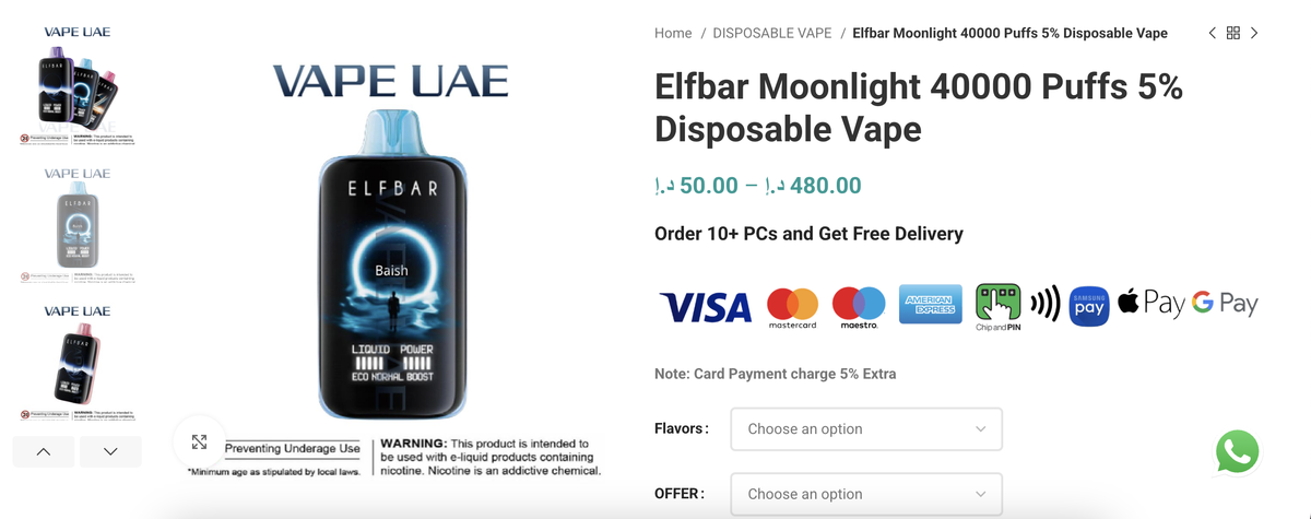 ELFBAR lanza el cigarrillo electrónico Moonlight con 40,000 usos y pantalla completa.
