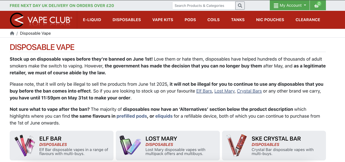 Reino Unido prohibirá los cigarrillos electrónicos desechables a partir del 1 de junio de 2025.