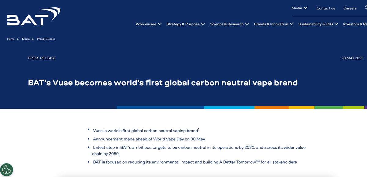 BAT’s Vuse E-Cigarettes Accused of Misleading Carbon-Neutral Claims in U.S. Class Action Lawsuit