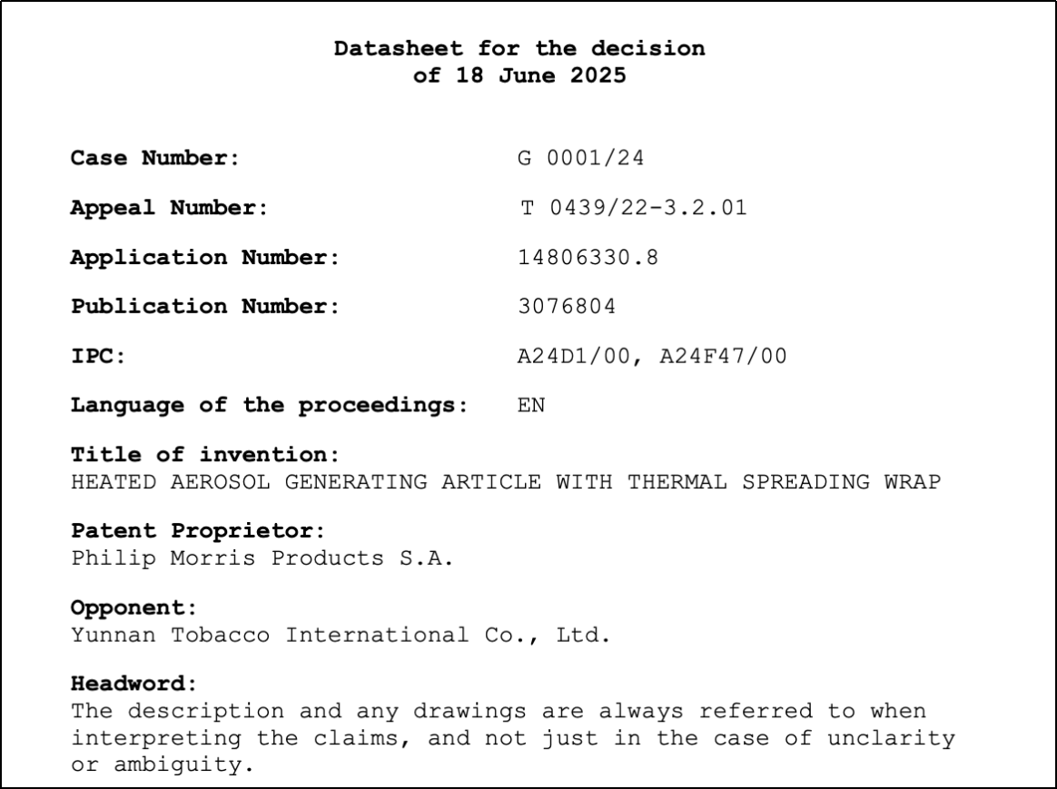 [Informe Especial de 2Firsts] Junta de Apelación Ampliada de la EPO emite decisión clave: China YTI obtiene ventaja procesal en disputa de patente de tabaco calentado con Philip Morris