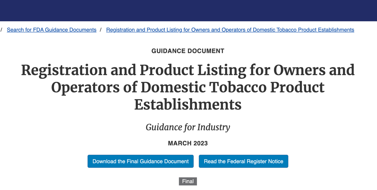 U.S. FDA: Tobacco Product Listings Must Be Regularly Updated, June 30 Marks Key Deadline