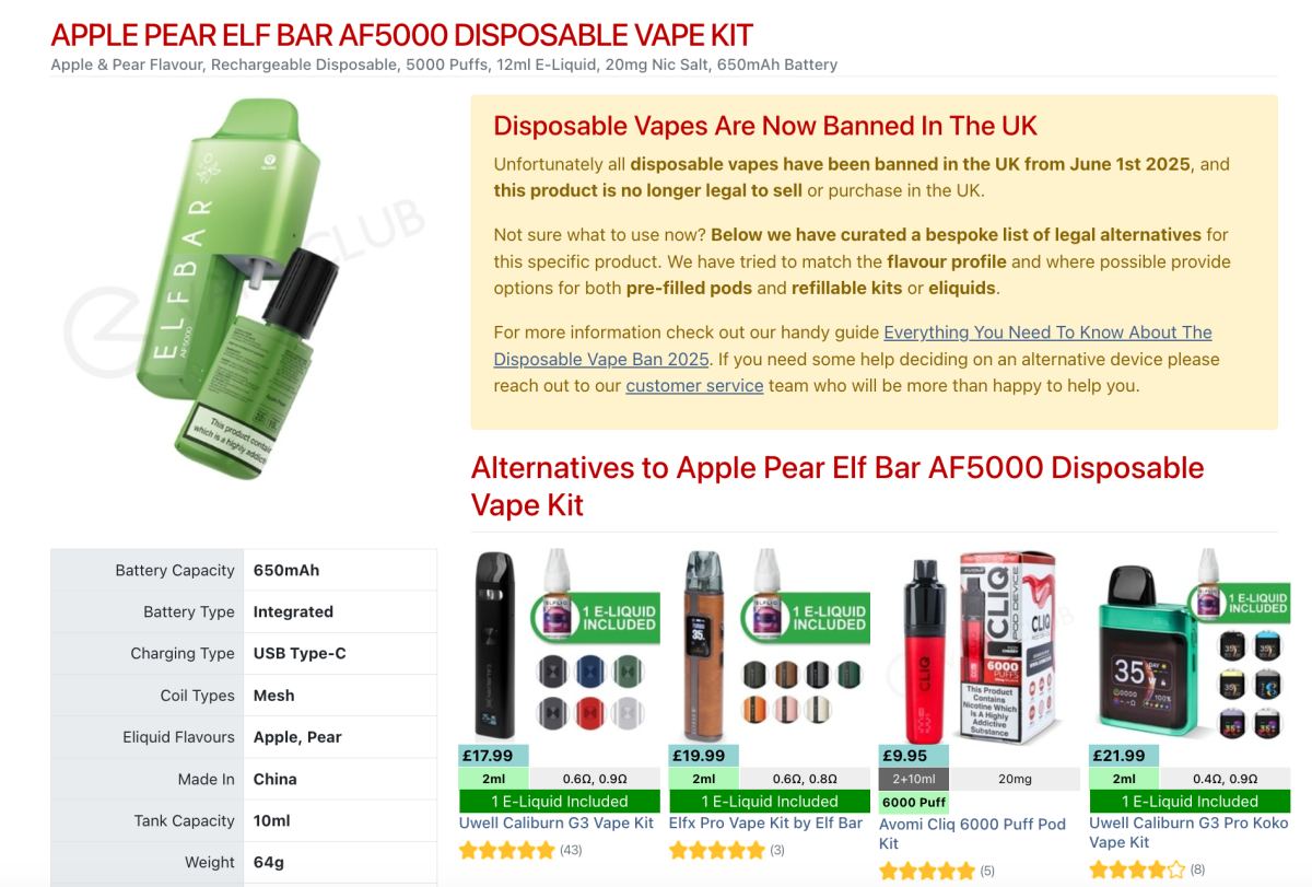 Primera Observación | Prohibición de los cigarrillos electrónicos desechables en el Reino Unido entra en vigor: ELFBAR AF5000 ha sido descontinuado, pronto llegará la versión reemplazable.