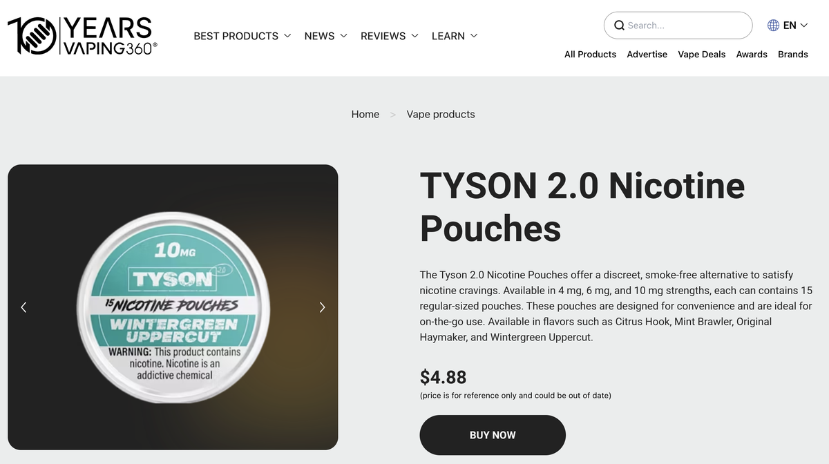 Product: Tyson 2.0 Launches Nicotine Pouches in the U.S. with Boxing-Inspired Flavors