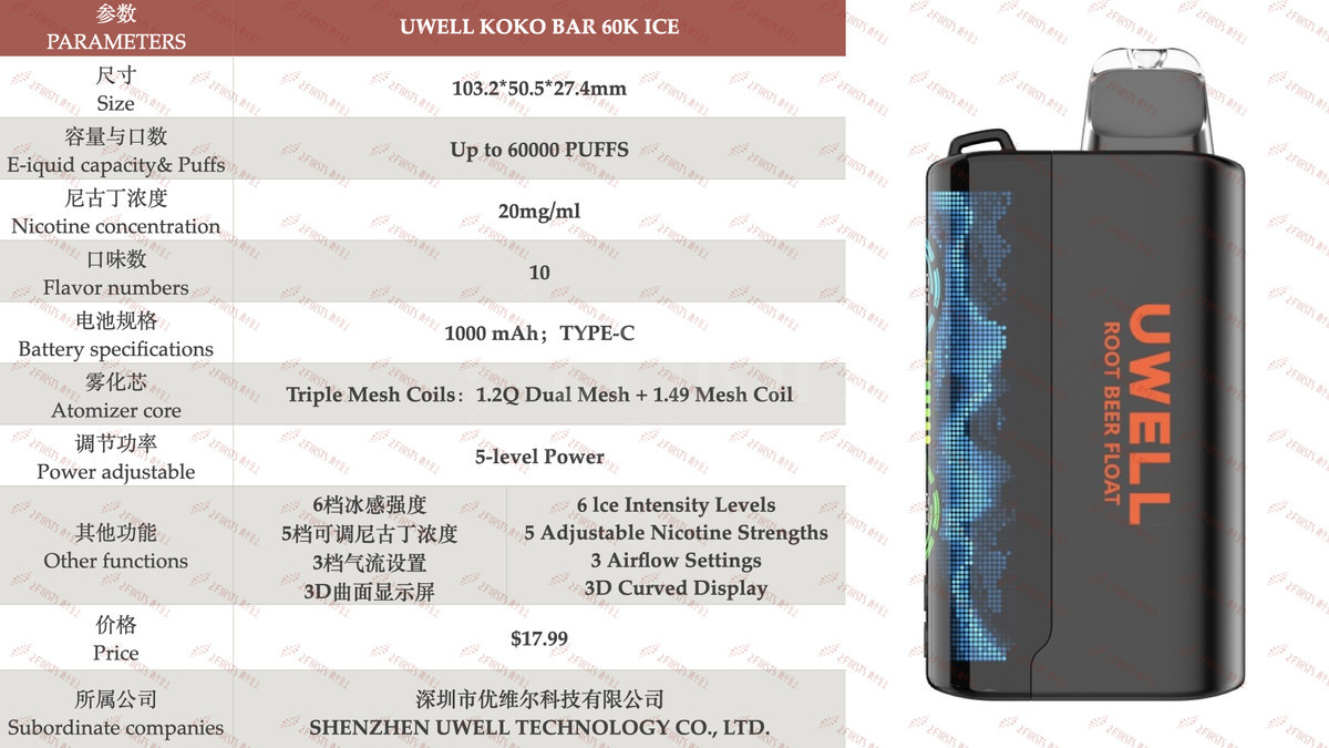 Product | 60,000 Puffs & Adjustable Settings: UWELL KOKO BAR 60K ICE Launches in U.S.
