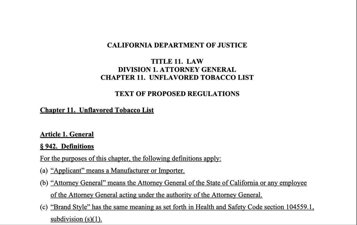 California, USA plans to introduce a draft "flavorless tobacco list" – only products identified on the list can be legally sold