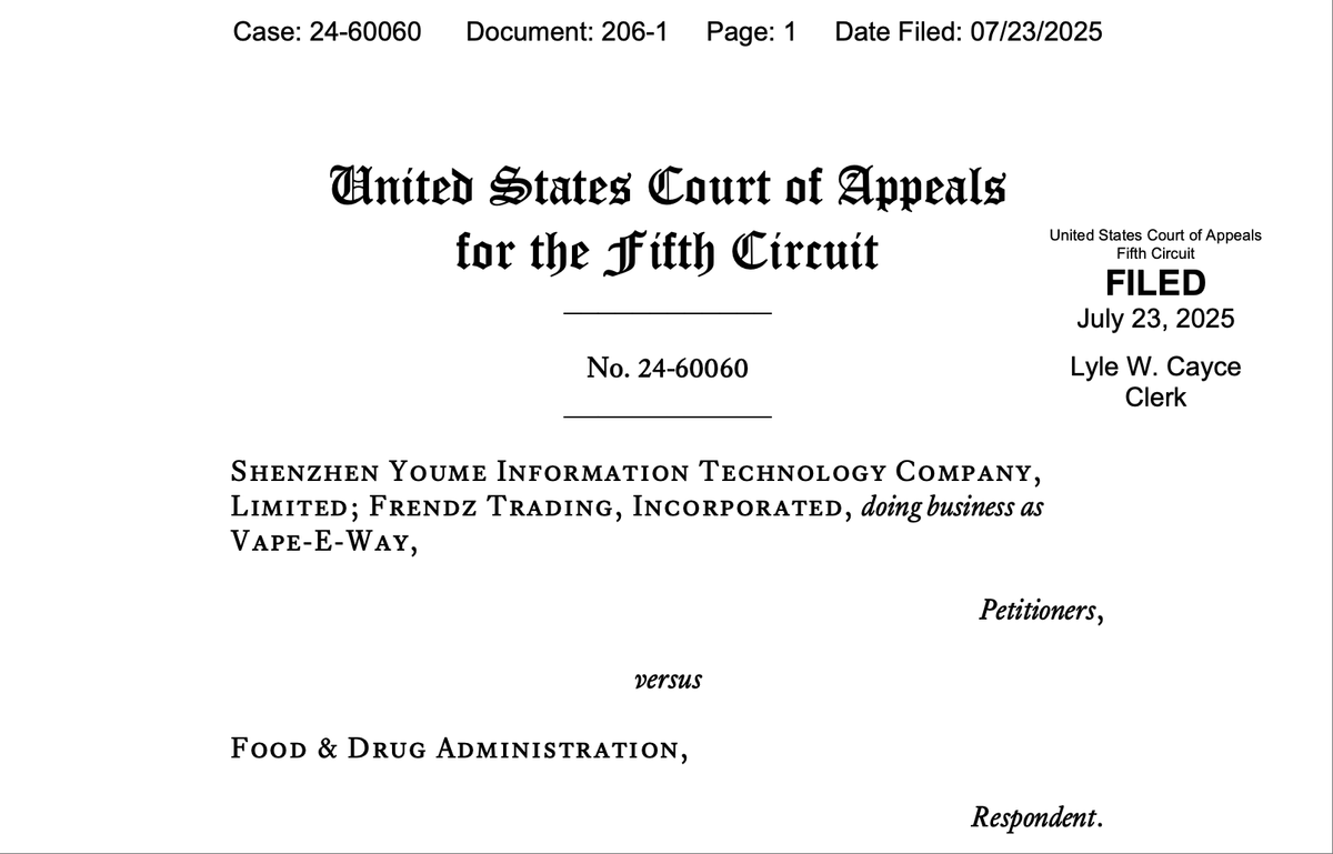 U.S. Fifth Circuit Court Rejects Shenzhen Youme’s Appeal, Upholds Sales Ban on “Suorin Air”