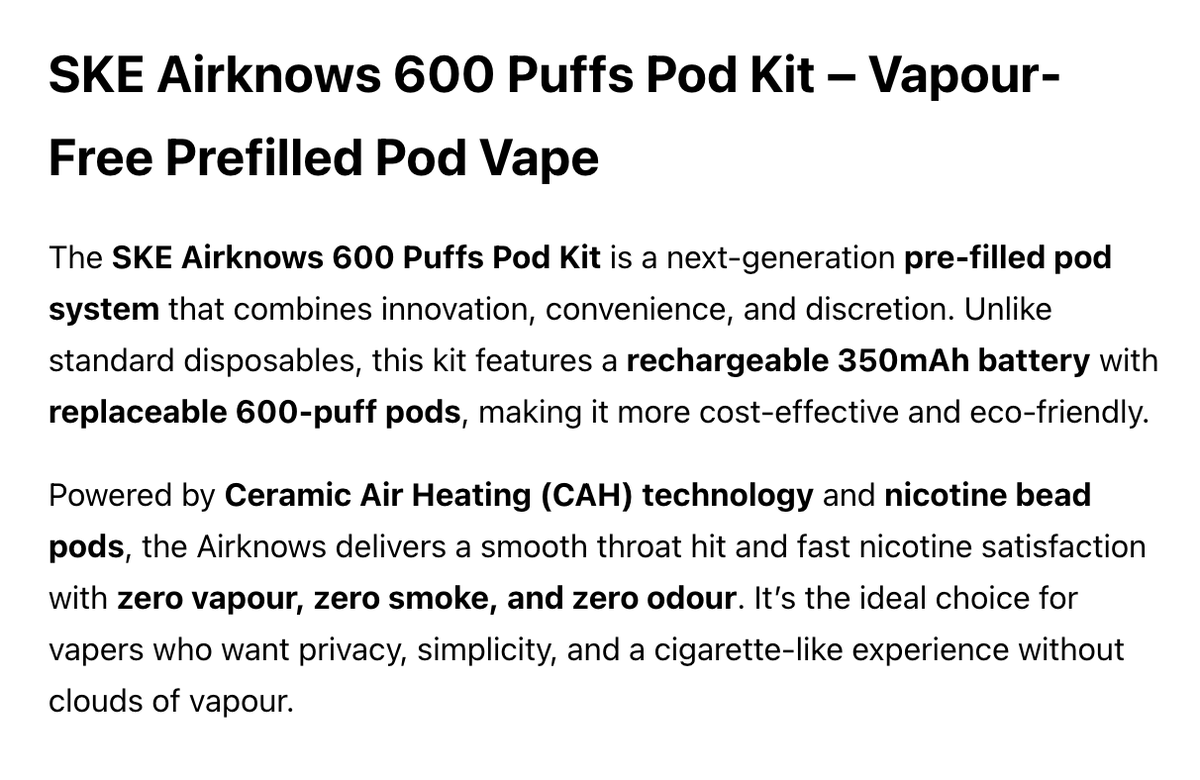 Product | Claims Zero Steam, Zero Smoke, Zero Odor: SKE Solid