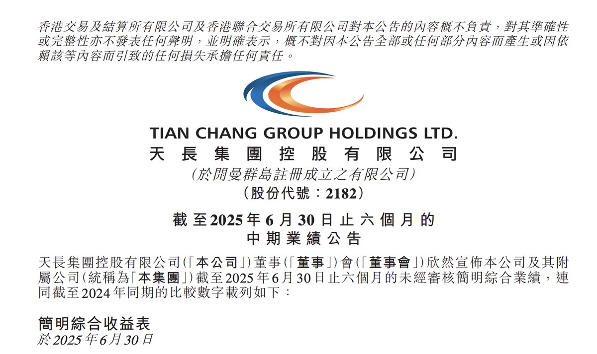 Tianchang Group Reports Sharp Decline in E-cigarette Business Revenue in First Half of 2025, Revenue Drops by Over 50% from Previous Year