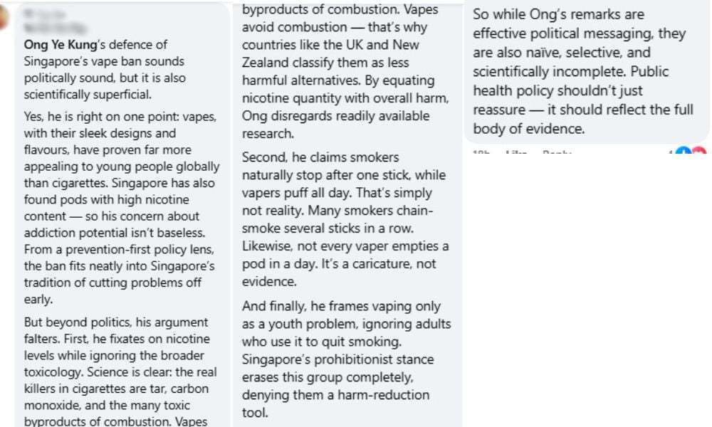 Singapore's Health Minister Responds to Queries on Legal Cigarettes and Banned E-cigarettes, Drawing Public Discontent