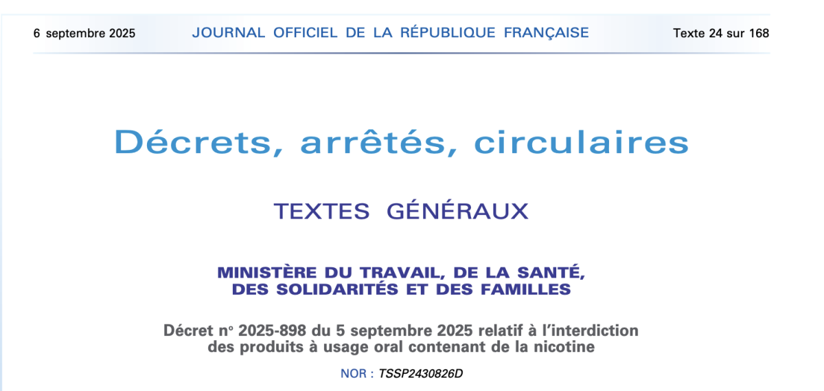 France Bans Oral Nicotine Products in Forms of Pouches, Pastes, Tablets, and Liquids Starting March 2026