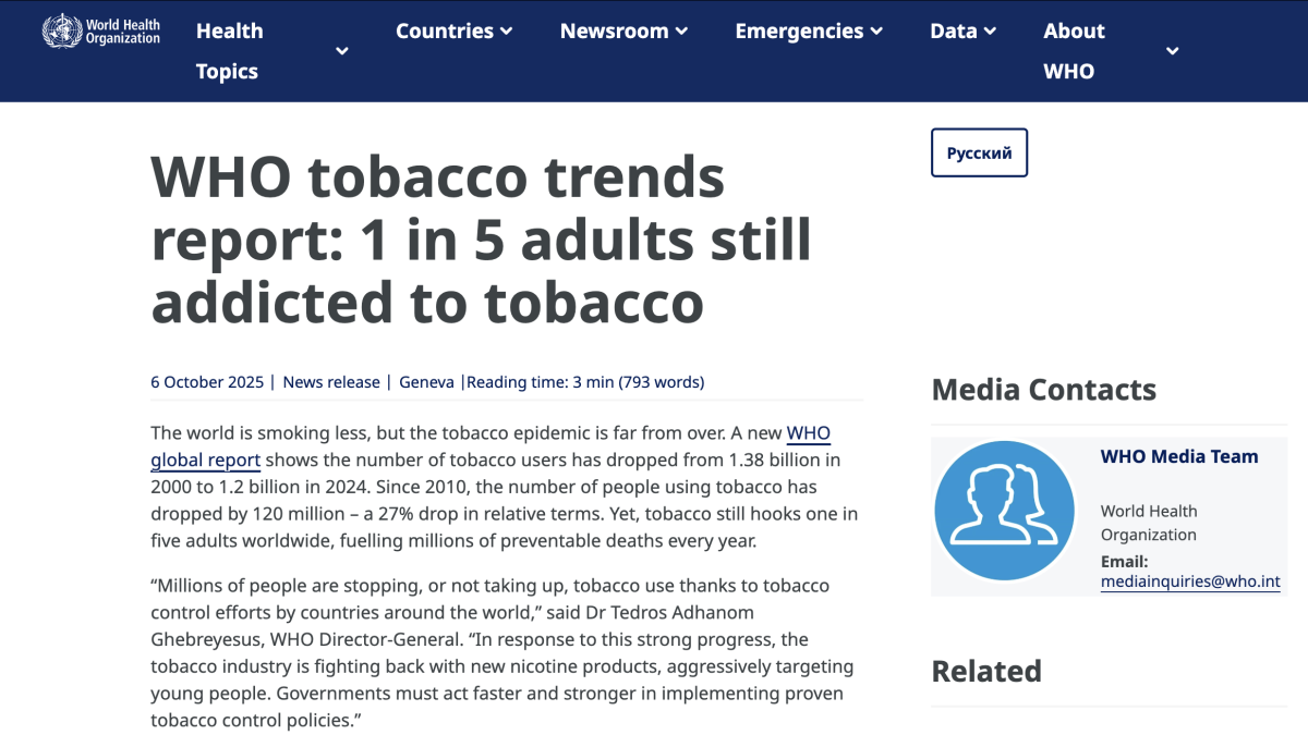 WHO's First Global E-Cigarette Data: Over 100 Million Users, Youth Risk 9 Times Higher